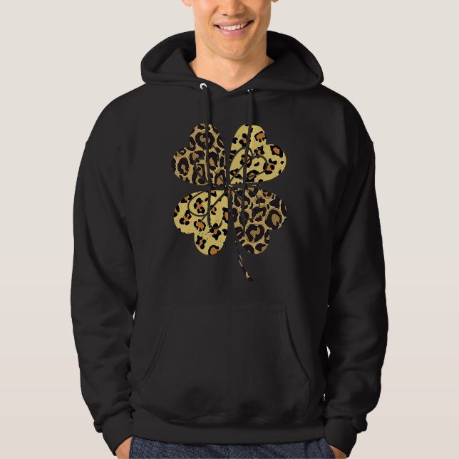 Cheetah Leopard Print Shamrock St Patricks Day Luc Hoodie (Front)