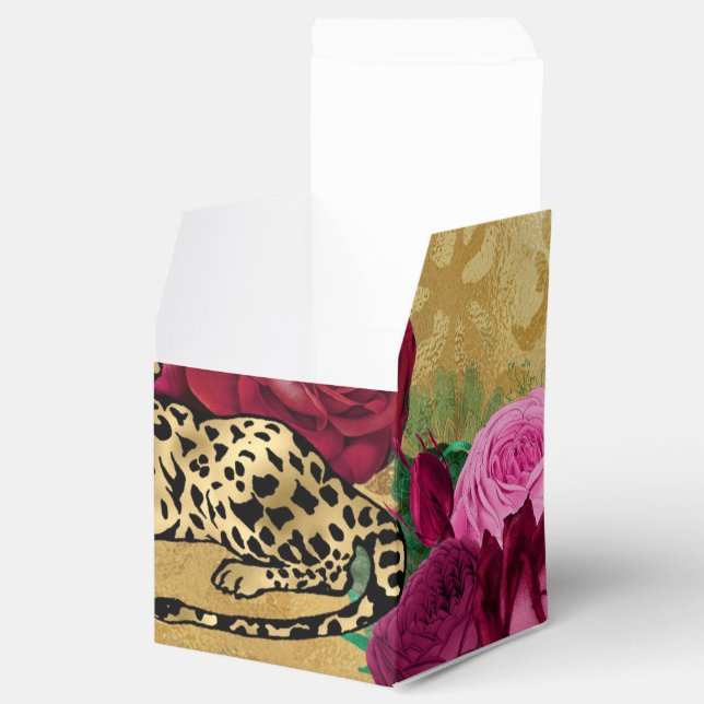 Cheetah Leopard Red Rose Floral Flower Pattern Favour Box (Opened)
