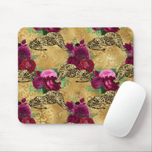 Cheetah Leopard Red Rose Floral Flower Pattern Mouse Mat