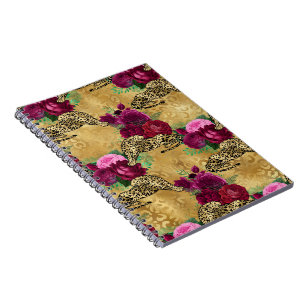 Cheetah Leopard Red Rose Floral Flower Pattern Notebook