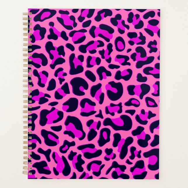 Cheetah Leopard Spots Wild Animal Print Pink Planner (Front)