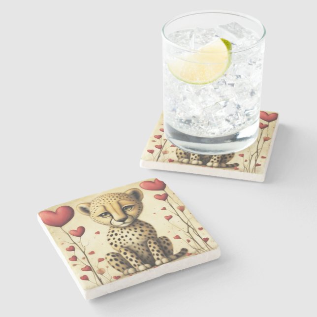 Cheetah Love 2 Stone Coaster (Side)