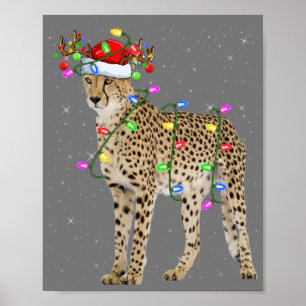 Cheetah Lover Xmas Lighting Santa Cheetah Christma Poster