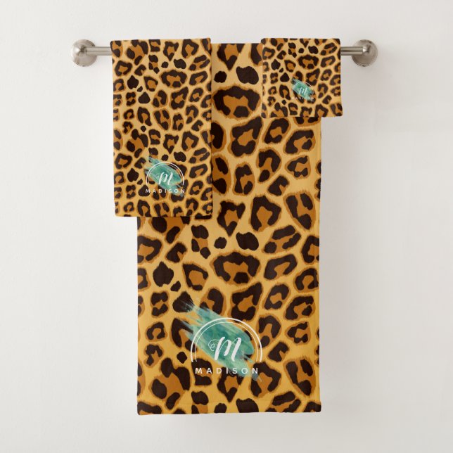 Cheetah Monogram Leather and Leopard Pattern Bath  Bath Towel Set (Insitu)