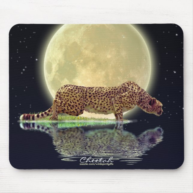 Cheetah & Moon Big Cat Wildlife Art Mousepad (Front)