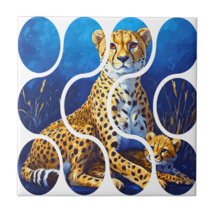 Cheetah Mother and Cub Wildlife Design Tile