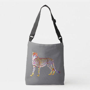 Cheetah Mother with Cubs Motif Predator Cat Animal Crossbody Bag