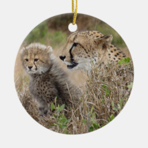 Cheetah Mum and Cub Ceramic Tree Decoration