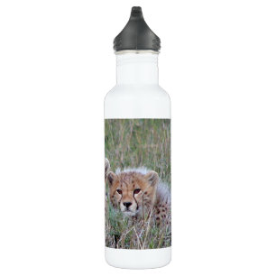 Cheetah mum & cub stainless steel water bottle