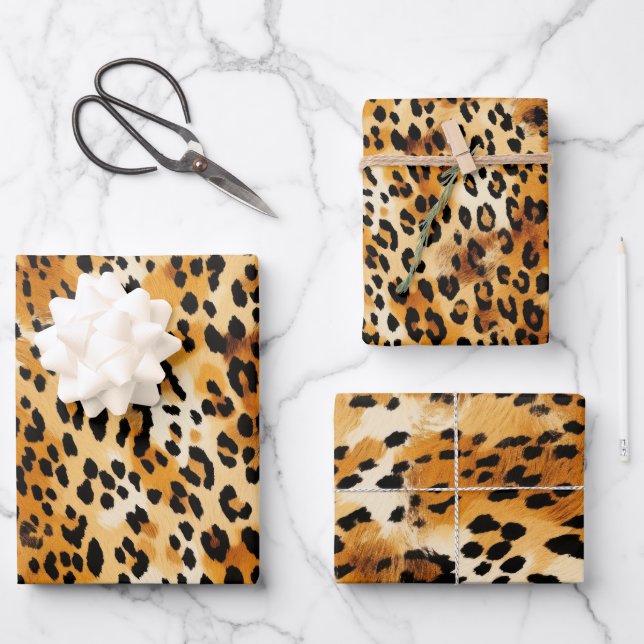 Cheetah or Leopard Safari Animal Fur Prints Wrapping Paper Sheet (Front)