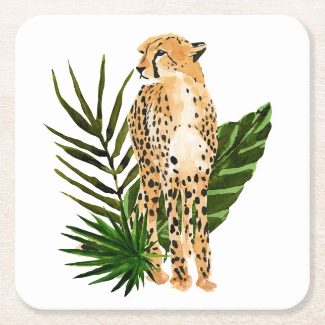 Cheetah Outlook Square Paper Coaster (Front)