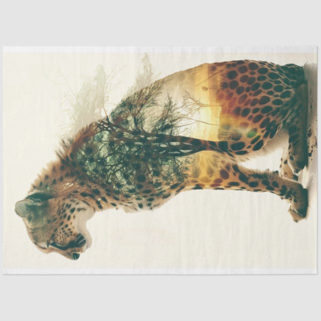 Cheetah Over Exposed Sunset Digital Art Decoupage Tissue Paper (Front)