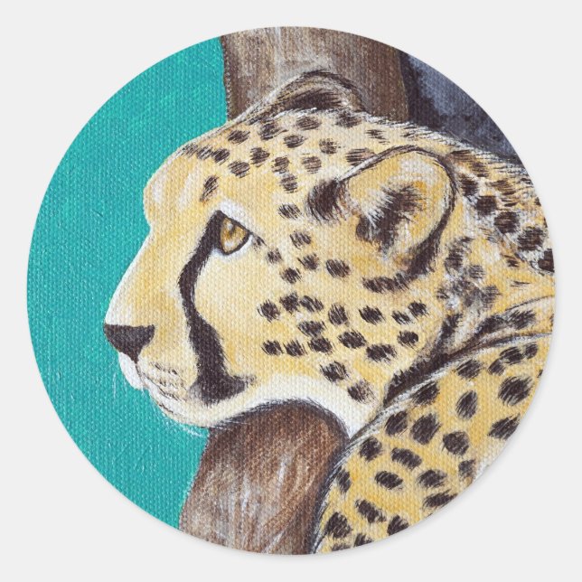 Cheetah Painting Classic Round Sticker (Front)