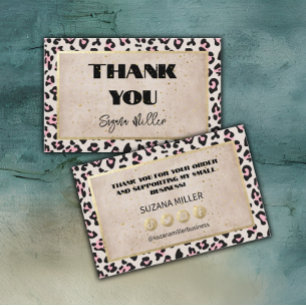 Cheetah Pattern And Gold Vintage Thank You Business Card