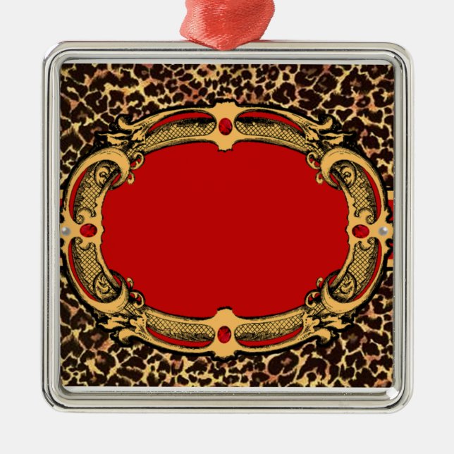 Cheetah Pattern Red Label Metal Tree Decoration (Front)