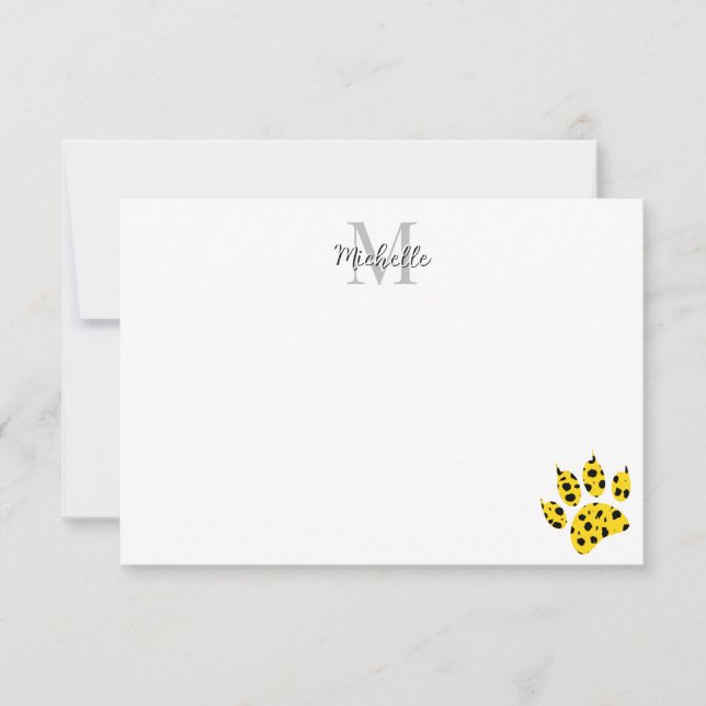 Cheetah Paw Print Custom Monogram  Thank You Card (Front)