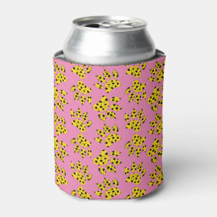 Cheetah Paw Print Pattern On Pink Can Cooler