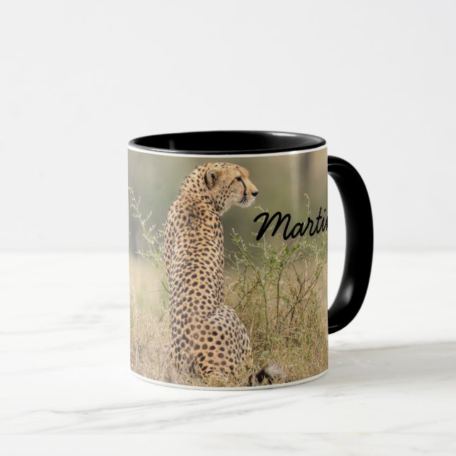 Cheetah Personalise Name Black Interior Gift Mug (Front Right)