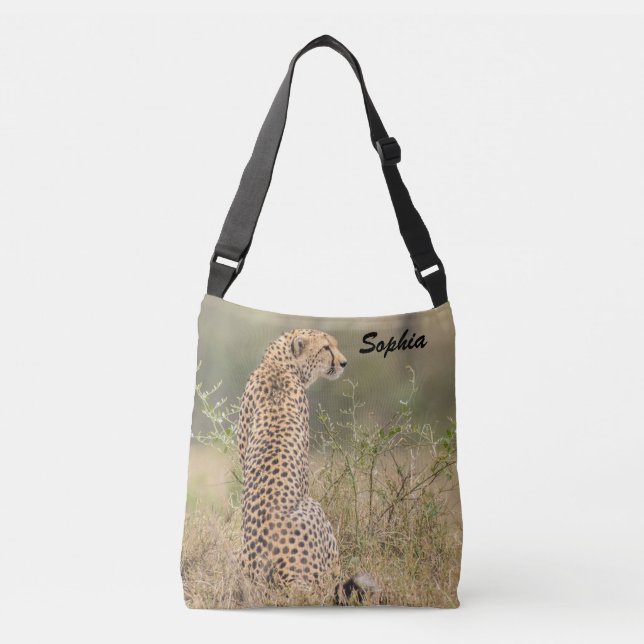 Cheetah Photo Natural Setting Personalise Name Crossbody Bag (Front)