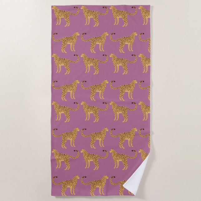 Cheetah, pink leopard  beach towel (Front)