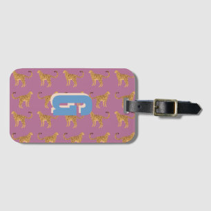 Cheetah, pink leopard monogrammed luggage tag