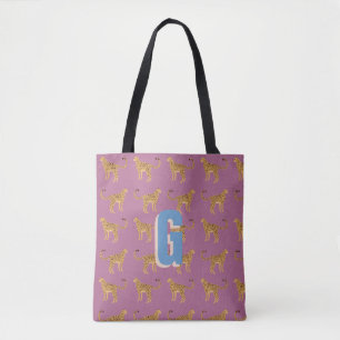 Cheetah, pink leopard monogrammed tote bag