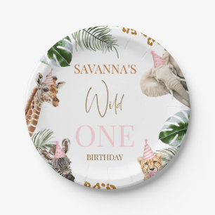 Cheetah Pink Print Safari Wild One 1st Birthday  Paper Plate