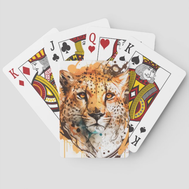 Cheetah Portrait Animal Painting Wildlife Outdoor Playing Cards (Back)