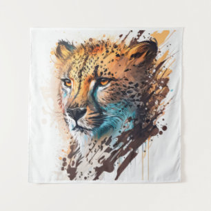 Cheetah Portrait Animal Painting Wildlife Outdoor Tapestry