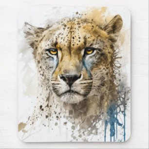 Cheetah Portrait Animal Painting Wildlife Outdoors Mouse Mat