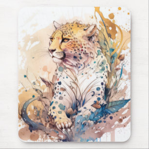 Cheetah Portrait Animal Painting Wildlife Outdoors Mouse Mat