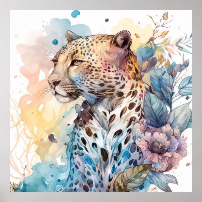 Cheetah Portrait Animal Painting Wildlife Outdoors Poster (Front)