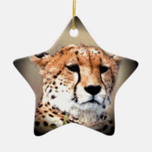Cheetah Portrait by Full Moon: Nature's Grace Ceramic Tree Decoration