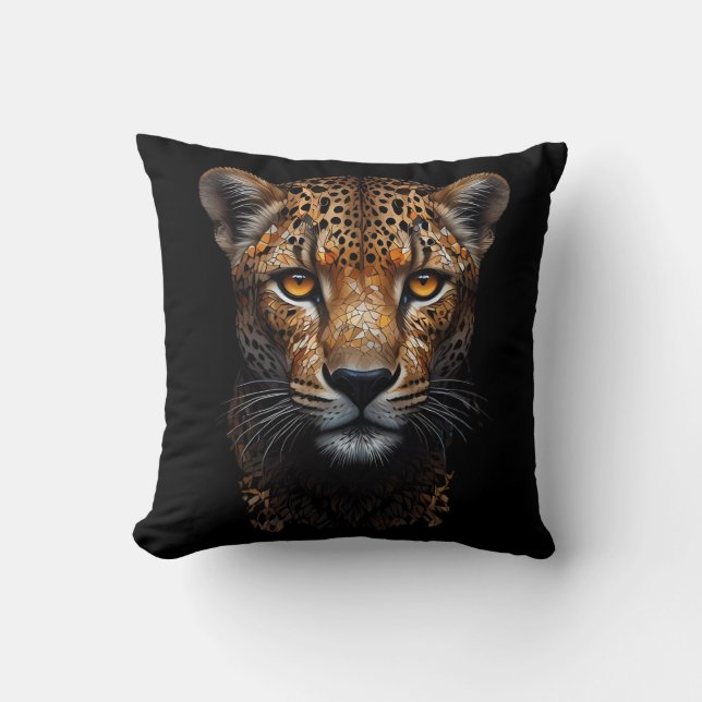 Cheetah Portrait on black Cushion (Front)