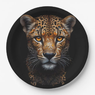 Cheetah Portrait on black Paper Plate