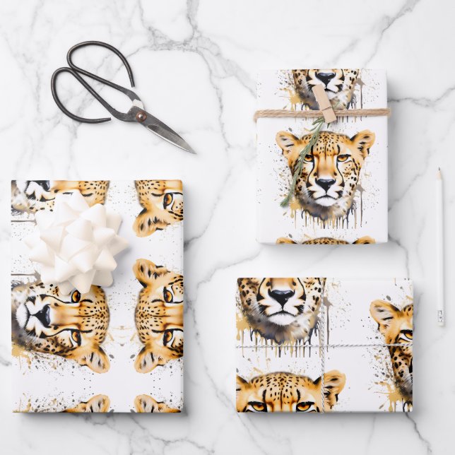 Cheetah Portrait Wrapping Paper Sheet (Front)