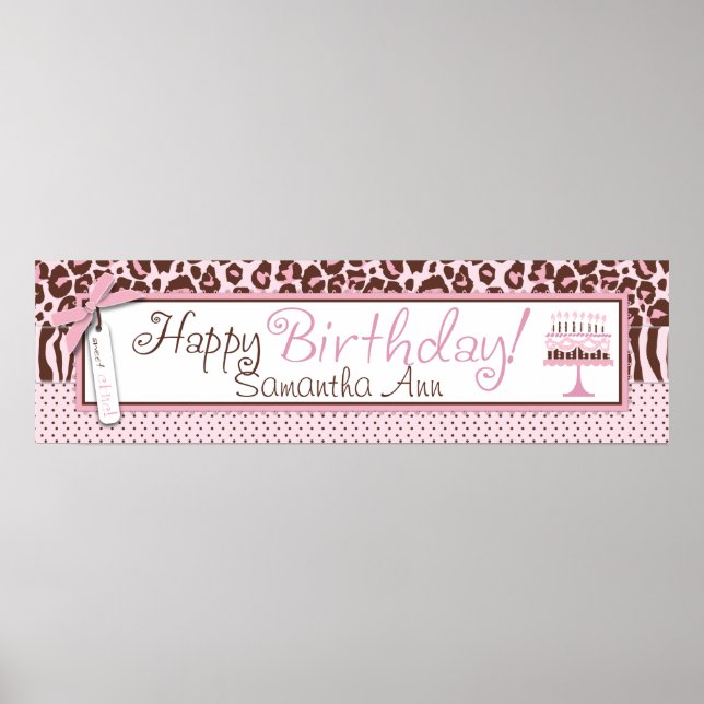Cheetah Print and Cake Birthday Banner (Front)