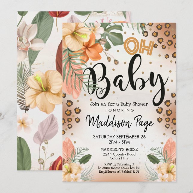Cheetah Print Baby Shower Invitation Safari Baby (Front/Back)