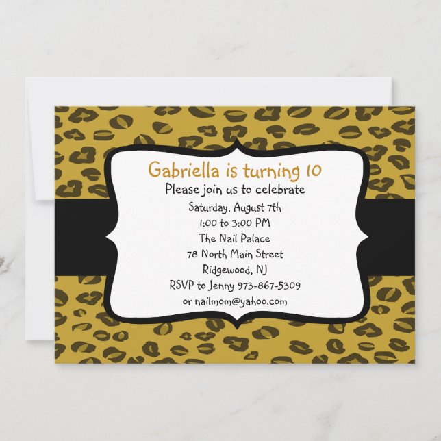Cheetah Print Birthday  Invitation (Front)