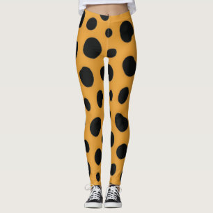 Cheetah Print Black Spots Warm Gold Halloween Leggings