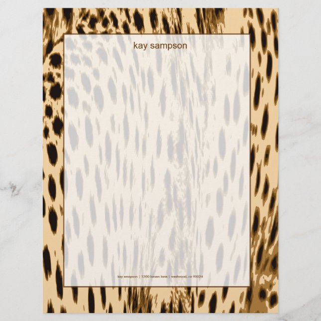 Cheetah print, blush background personalized letterhead (Front)