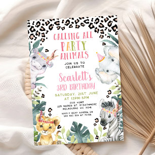 Cheetah Print Calling All Party Animals Birthday Invitation