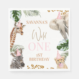 Cheetah Print Girls Safari Wild One 1st Birthday Napkin