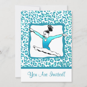 Cheetah Print Gymnastics - turquoise Invitation