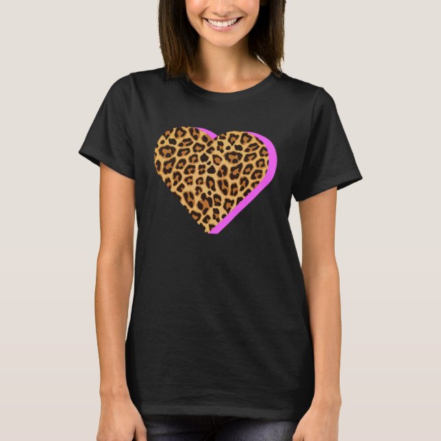 CHEETAH Print HEART Leopard Animal Pink Shadow Gra T-Shirt (Front)
