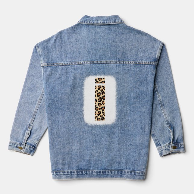 Cheetah Print Letter I  Initial Letter I Leopard B Denim Jacket (Back)