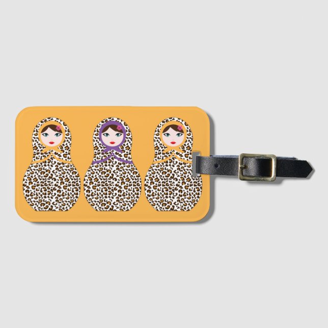 Cheetah Print Matryoshka Luggage Tag  (Front Horizontal)