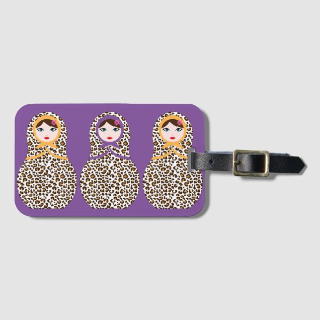 Cheetah Print Matryoshka Luggage Tag  (Front Horizontal)
