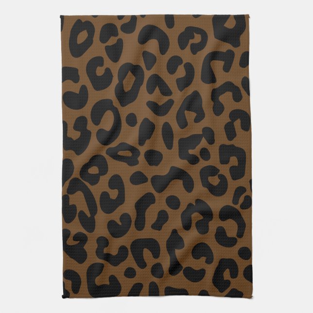 Cheetah Print Pattern Black Brown Tea Towel (Vertical)