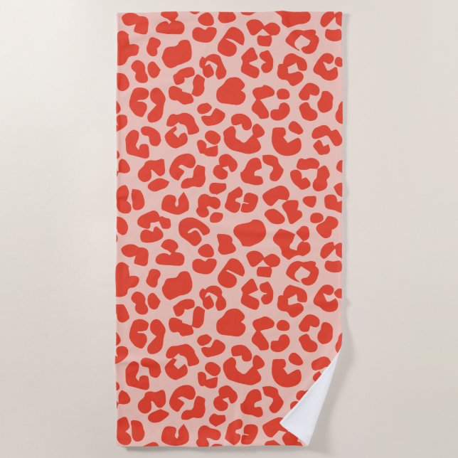 Cheetah Print Pattern Red  Beach Towel (Front)